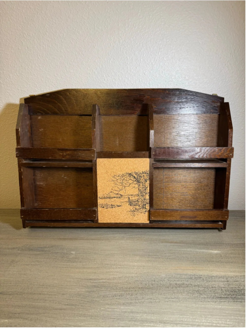 MCM Wooden Wall-Mount Letter Holder Office Organizer Landscape Scene